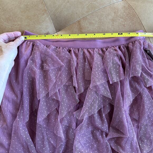 Fairycore Tulle Ruffle Midi Skirt Polka Dot Layered Mesh Pink L WD NY NWT - Picture 10 of 10
